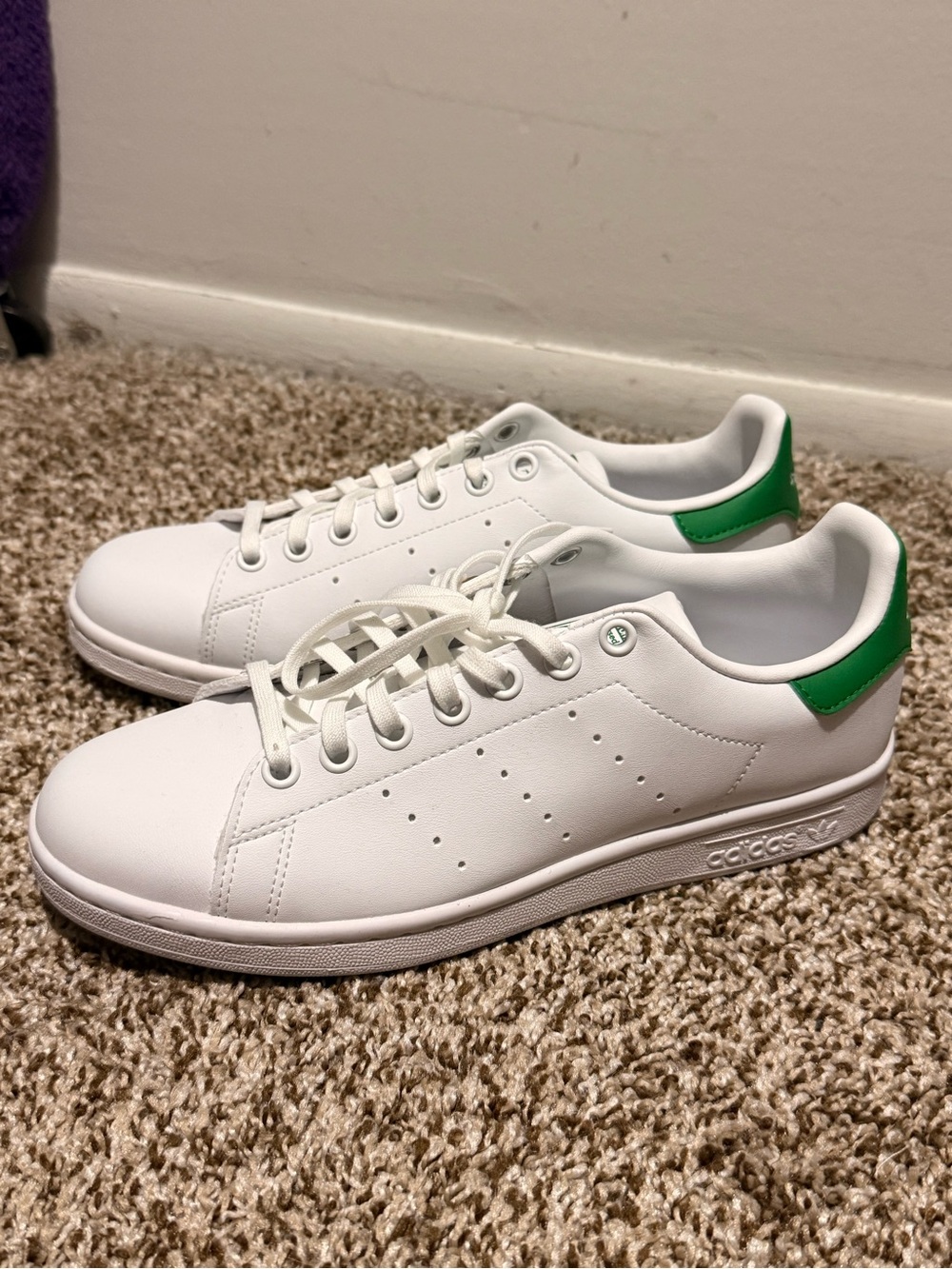adidas White Leather Sneakers with Green Heel Accent